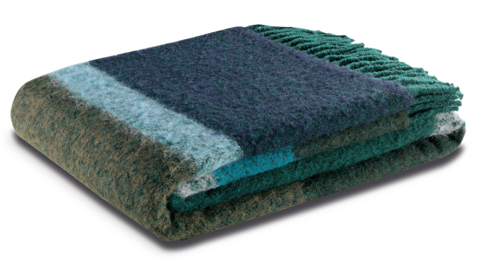 Biederlack Fransenplaid 'Mohair Look Emerald' 130 x 190 cm Blau - Grün